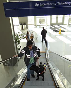 Lena and Jasper on up escalator